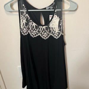 Black Flowy Blouse with Lace Collar Trim